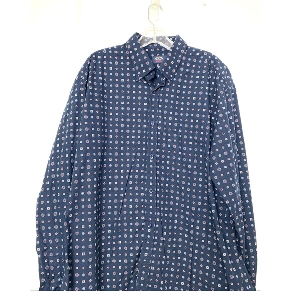 Paul & Shark Yachting Button Down Shirt Men's Size XXL Blue Diamond Print Long - Picture 3 of 13
